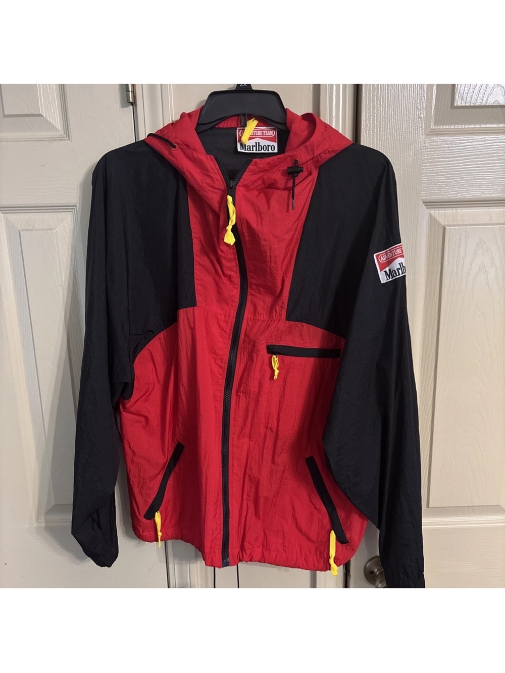 Marlboro Vintage Black Jacket with Zipper and Branded Patches